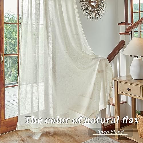 Natural Linen Blend Back Tab Sheer Curtains 90 Inches Long for Living