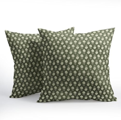 Vintage Print Floral Throw Pillow Covers 20X20 Inches Set of 2 Olive