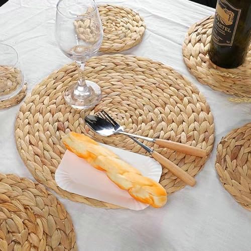 Table Placemats Set of 8, Khaki Round Weaved Dining Mats for Home &