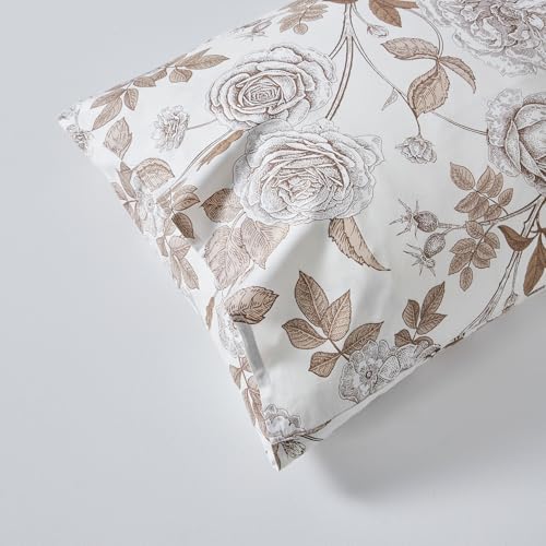 YuHeGuoJi Taupe Floral Duvet Cover Queen 100% Egyptian Cotton 3 Pcs