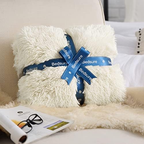 Bedsure Faux Fur Fluffy Sherpa Fleece King Bed Blanket Cream 108"x90"