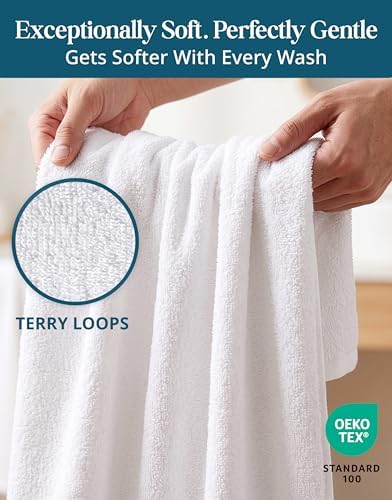 Casa Platino Hand Towels for Bathroom 100% Cotton 4 Pack 16x26 - White