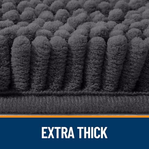 OLANLY Chenille Bathroom Rugs, Bath Rug Size 30x20+24x16 in Dark Grey