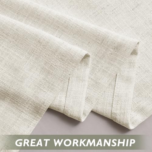 Fcosie Ivory White Natural Linen Extra Long Curtain with Grommets Top
