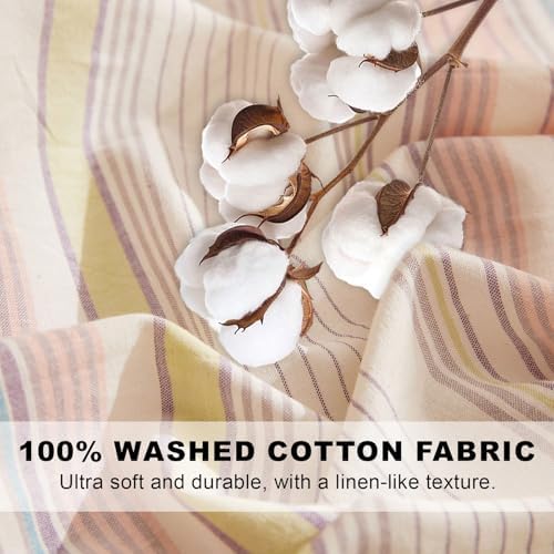 VClife Classic Stripe Duvet Cover King Size, 100% Washed Cotton Linen