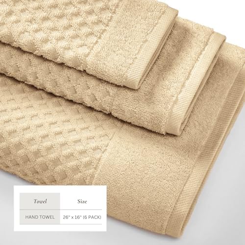 Great Bay Home Hand Towels - 100% Cotton 6 Pack 26x16 Hand Towel Set