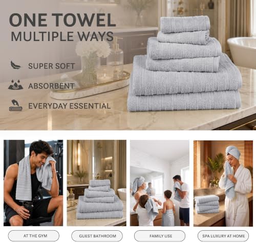 TRIDENT Gray Bath Towels Set of 4, 100% Cotton Quick Dry Towels for