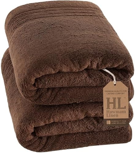Hawmam Linen Bath Sheets Extra Large, Turkish Cotton, 2 Pack, Brown