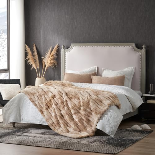 Cozy Bliss Faux Fur Throw Blanket for Couch, Cozy Warm Plush Striped