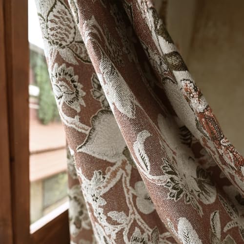 Beige Floral Jacquard Blackout Curtains 72 Inches Long 1 Panel for