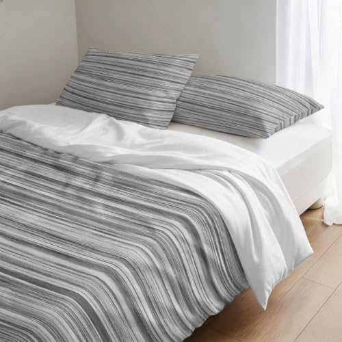 3 Pieces Duvet Cover Queen Bedding Sets Abstract Gray Striped Textured