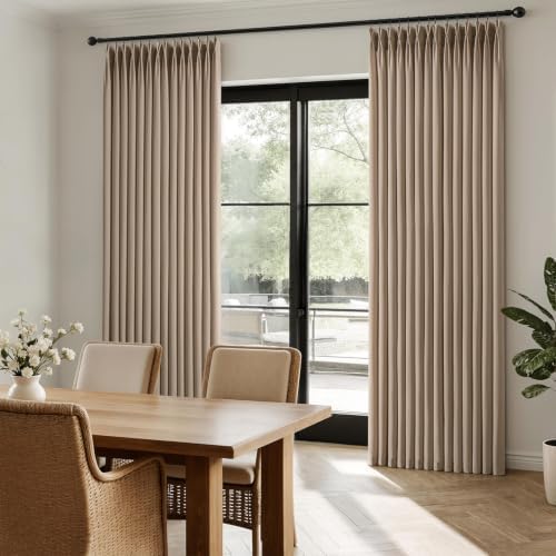 Burlywood Brown Pinch Pleated Linen Curtains 96 Inches Long 2 Panels