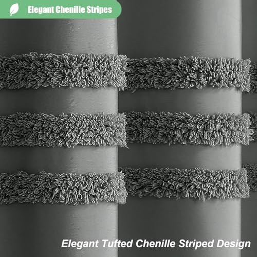 Dynamene Farmhouse Shower Curtain Chenille Striped 72"x72" Charcoal