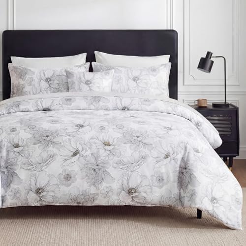 MOVE OVER 100% Cotton Floral Duvet Cover Set Queen Size, Ink Style
