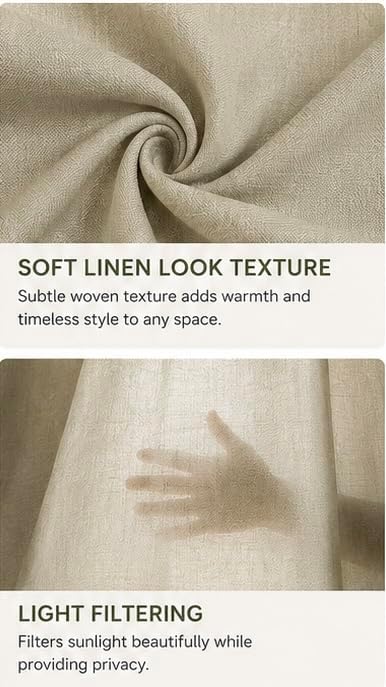Rooh Threads Linen Sheer Curtains 84 Inches Long, 2 Panels Set, Light