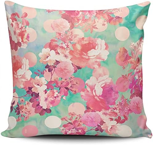 Decorative Throw Pillow Case Aqua Mint Turquoise Romantic Retro Floral