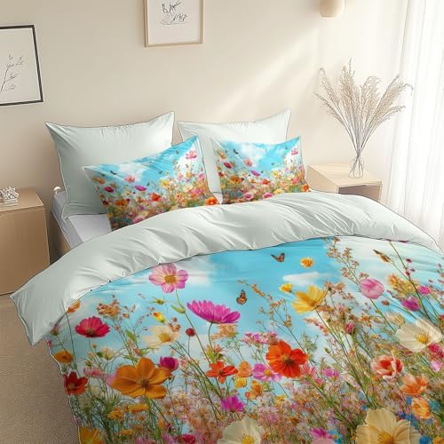California King Duvet Cover Set Plant Flower Daisy Soft Microfiber