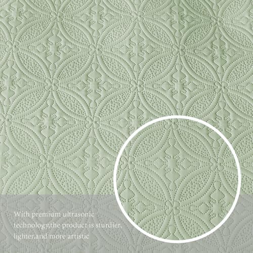 WURUIBO Full/Queen Quilt Set Sage Green, Microfiber Lightweight