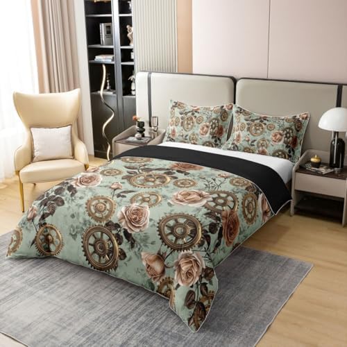 Erosebridal Sage Green Flowers 100% Cotton Duvet Cover Queen Boho