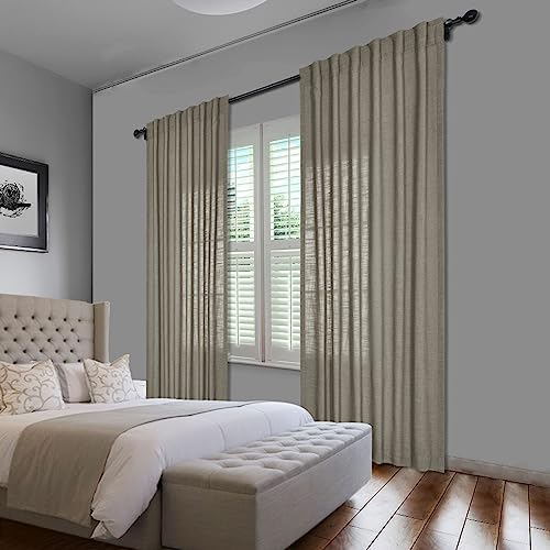cololeaf Linen Curtains Natural 63 inches Long Neutral Drapes Rod