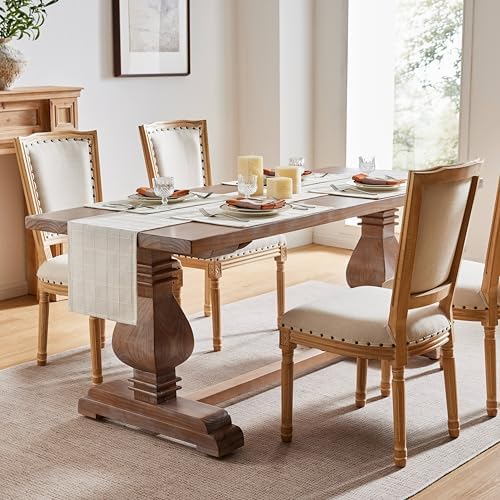 ZeeMart Linen Checked Farmhouse Table Runner, 13x90 Inches Ivory