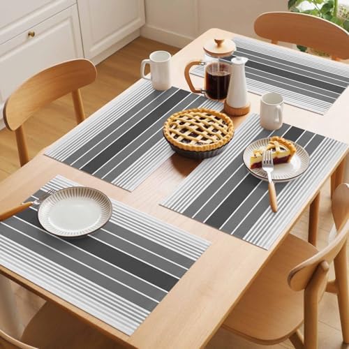 Gray Gradient Stripes Placemats Set of 4 Washable Table Mats for