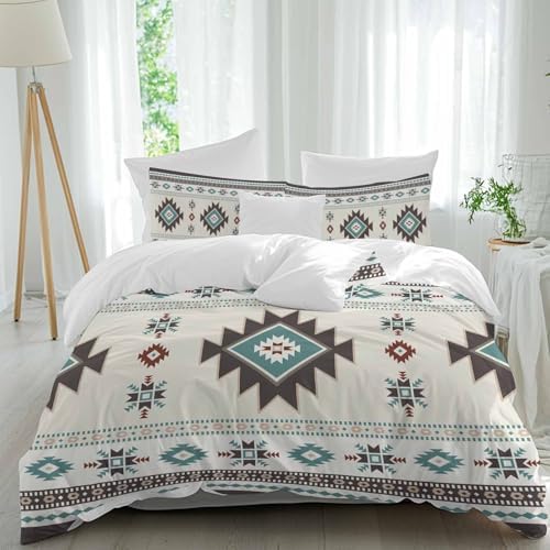 Grey Teal Boho Bedding Full Duvet Cover Set, 3 Piece Microfiber Soft