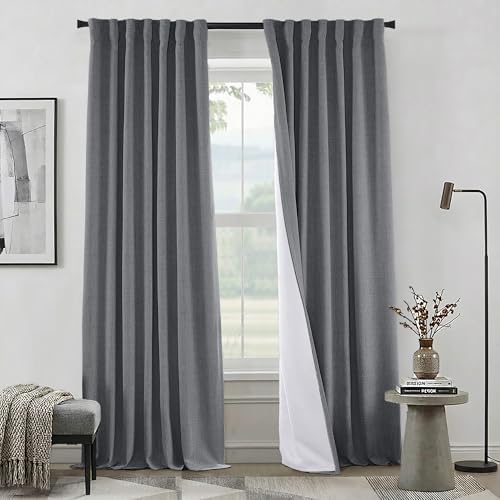 PANELSBURG Dark Grey Curtains 84 Inch Length,Linen Back Tab Pleated
