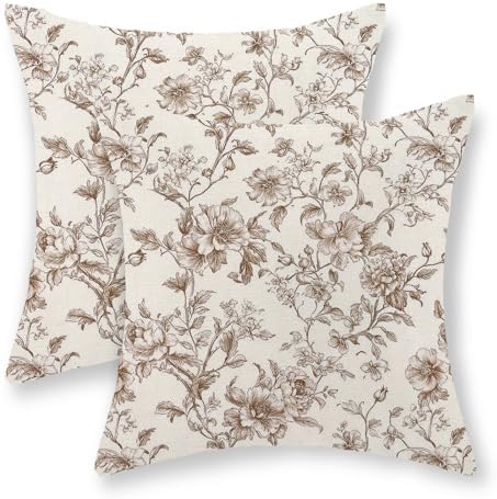 Chinoiserie Outdoor Brown Floral Pillow Covers 20x20 Set of 2