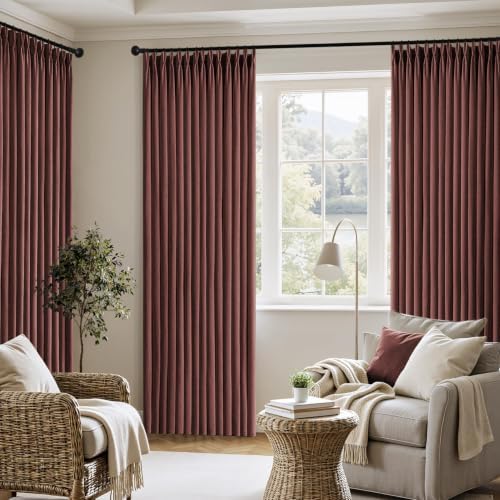 MIULEE Pinch Pleated Linen Curtains 40x96 Inch Chestnut Brown 4 Panels