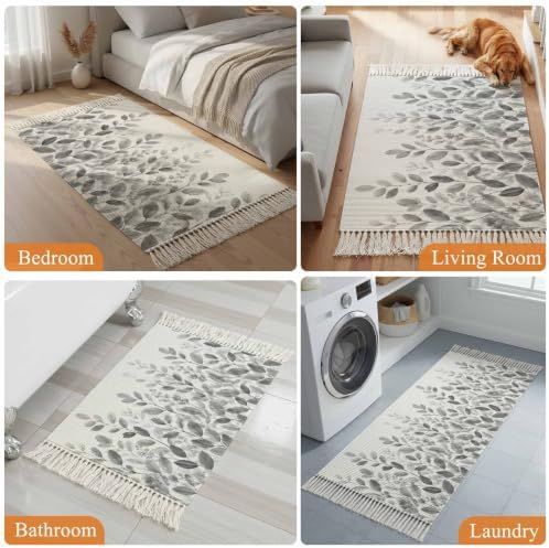 Spring Botanical Hallway Runner Rug 2'x5', Country Eucalyptus Leaves