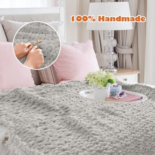Chunky Knit Blanket Throw, 50x60inch Soft Chenille Yarn Throw