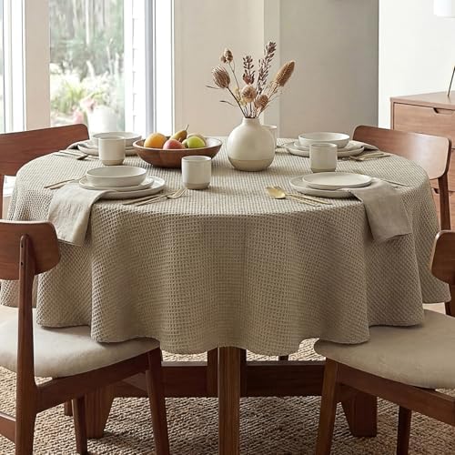 H.VERSAILTEX Round Tablecloth Waffle Textured Waterproof Table Cloth