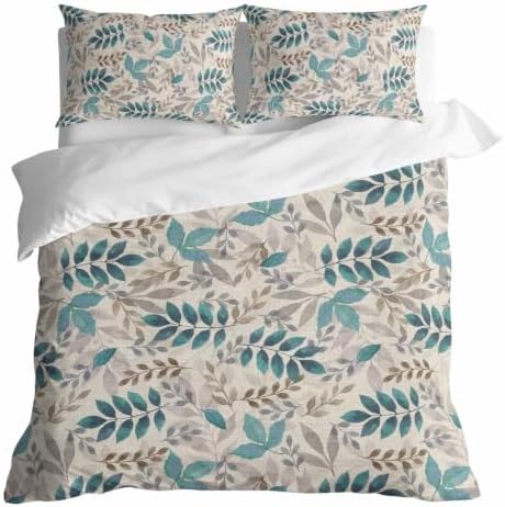 Teal Leaves Fall Duvet Cover Set 3 Pieces with Zipper Closure