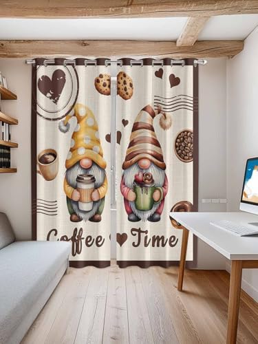 Curtains 96 Inches Long 2 Panels, Farmhouse Coffee Time Grommets