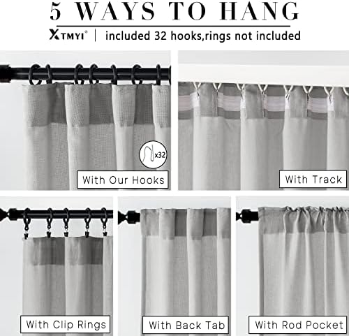 Light Gray Curtains 84 Inches Long 2 Panels Sets,Semi Sheer Linen Back