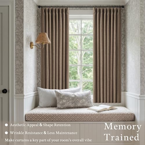 Tan Brown 72 Inch Pinch Pleated Blackout Curtains for Bedroom 50 Inch