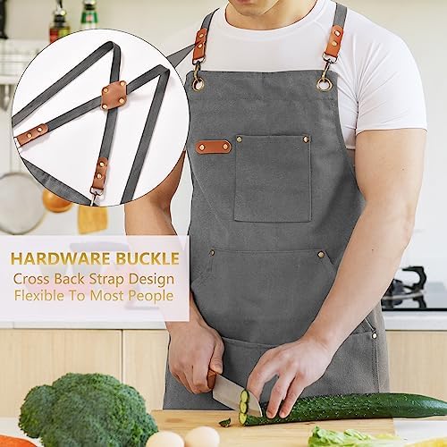 Aoomzoon Canvas Aprons for Men Women, Heavy Duty BBQ Apron with