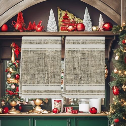 Beige Rustic Kitchen Towels Set of 3, Absorbent Dish Towels for