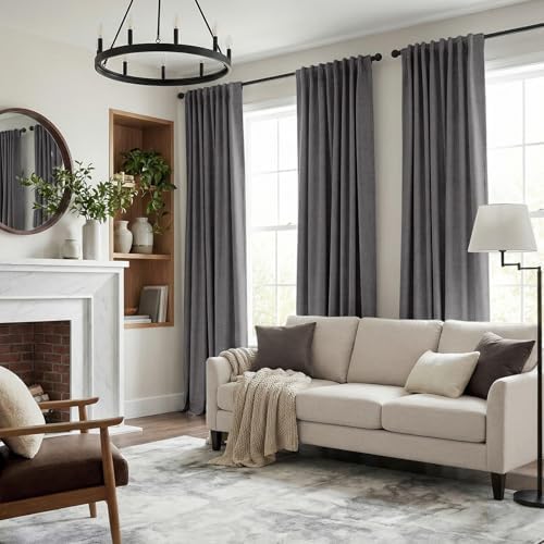 INOVADAY 100% Blackout Linen Curtains for Bedroom 50x63 Inches Dark