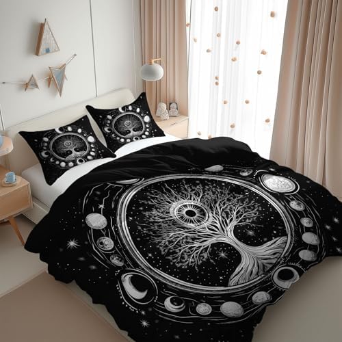 King Duvet Cover Reversible Design, Tree of Life Fantasy Soft Bedding