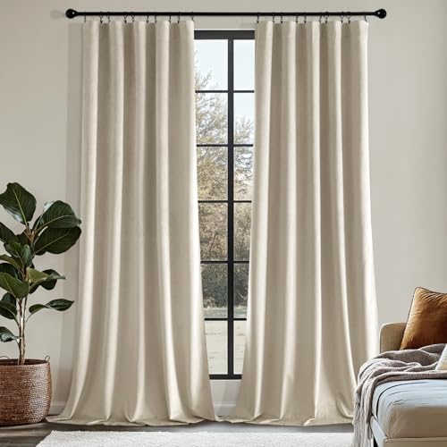 MIULEE Beige Velvet Blackout Curtains 108 Inch Long 2 Panels, W40 x