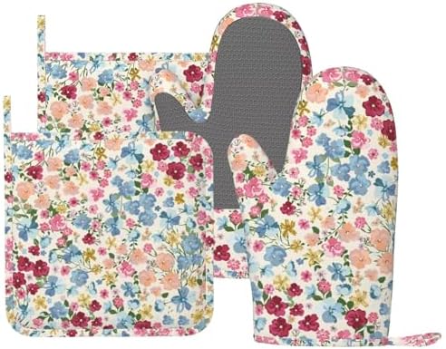 Wild Flowers Floral Meadow Oven Mitts and Pot Holders Set of 4