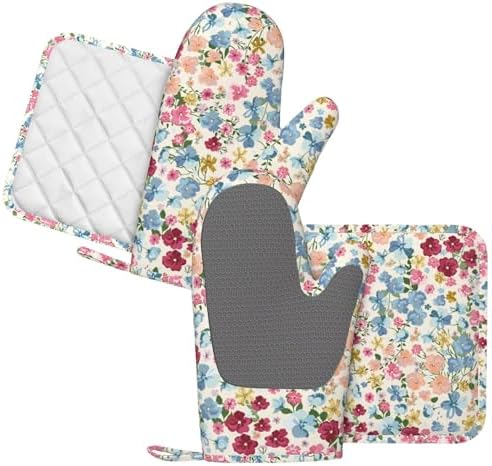 Wild Flowers Floral Meadow Oven Mitts and Pot Holders Set of 4