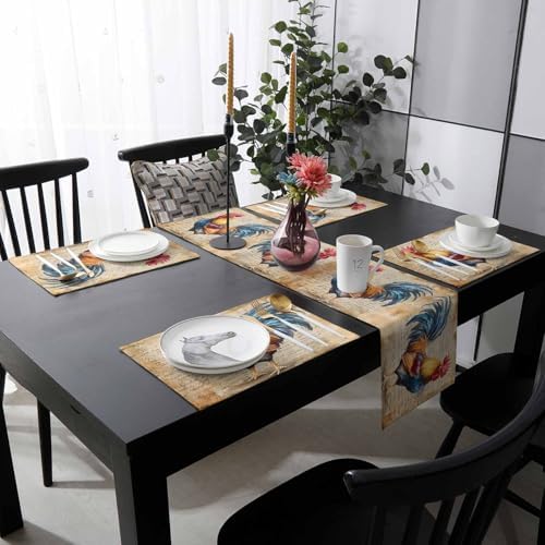 Table Runner and Placemats Set of 6 Rooster Chicken Decorative Dining