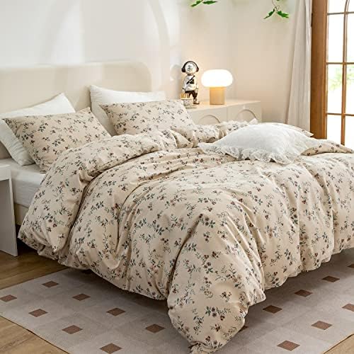 Floral Duvet Covers Queen Soft Cotton 3 Pieces Bedding Set Garden