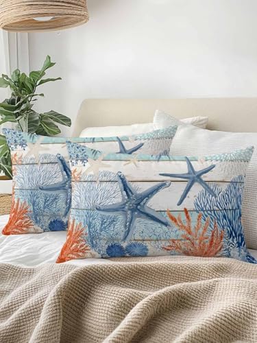 Throw Pillows 12x20 Set of 2, Teal Blue Coastal Waterproof Outdoor