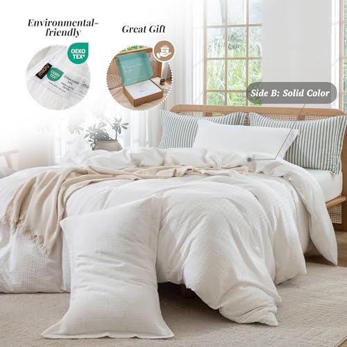 MILDLY White Textured Duvet Cover Set 3pcs Dual Zipper Queen
