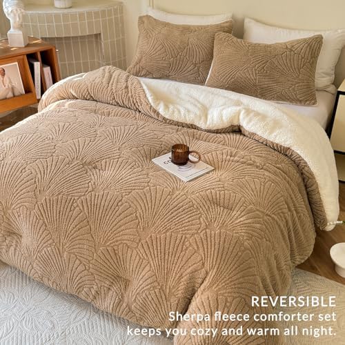 tohrisa Seashell Jacquard Sherpa Comforter Set Warm Cozy Premium