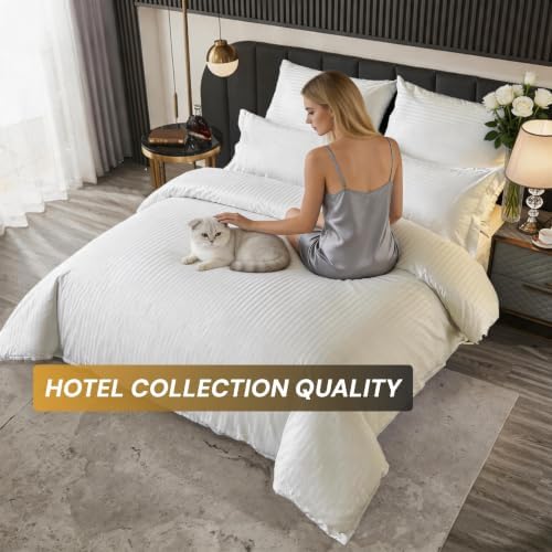 Hotel Collection Duvet Cover King Size 3 Pcs White Cotton Satin Pin